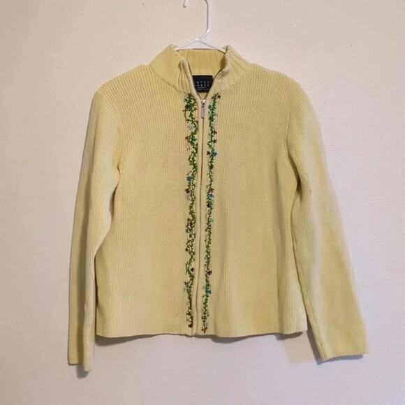 Crazy Horse Knit Yellow zip up floral sweater - Picture 2 of 5